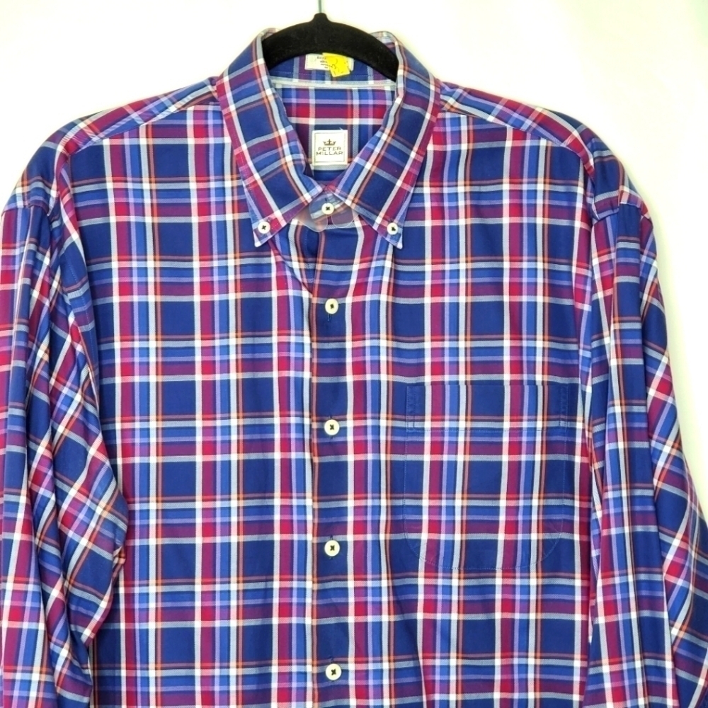 Peter Millar Cotton Button Down Shirt Size XL Plaid Long‎ Sleeve Casual - Picture 3 of 14